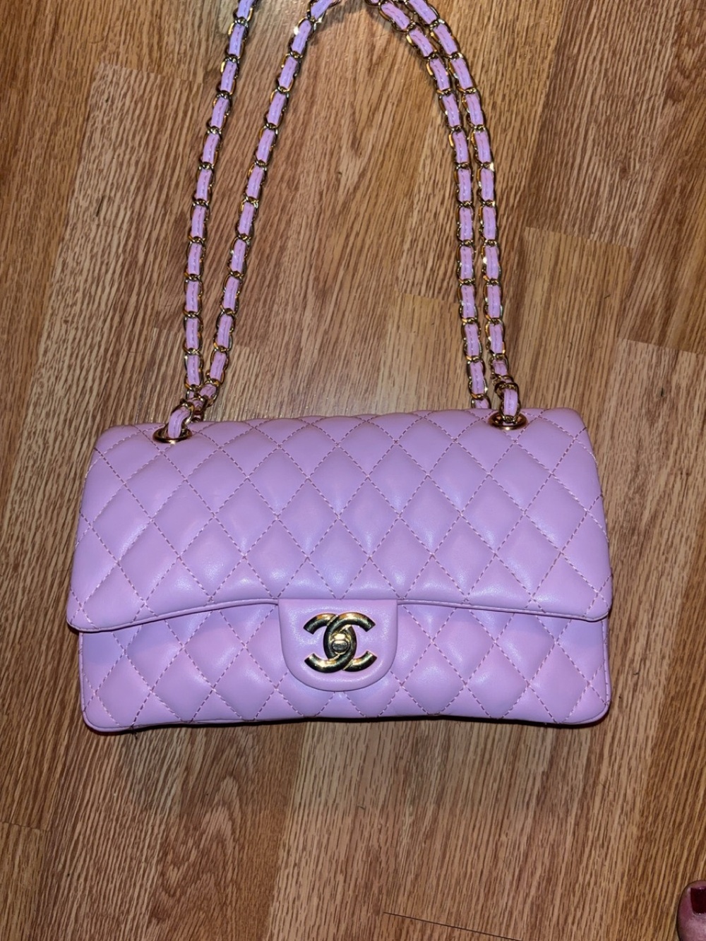 Quilted Lambskin Classic Flap Bag in baby pink